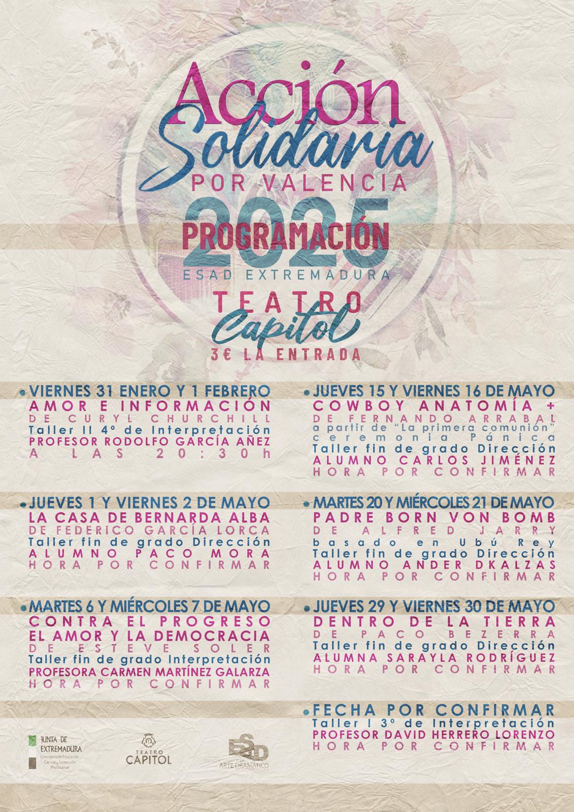 Programación Acción Solidaria por la DANA de la Escuela Superior de Arte Dramático de Extremadura (ESAD)